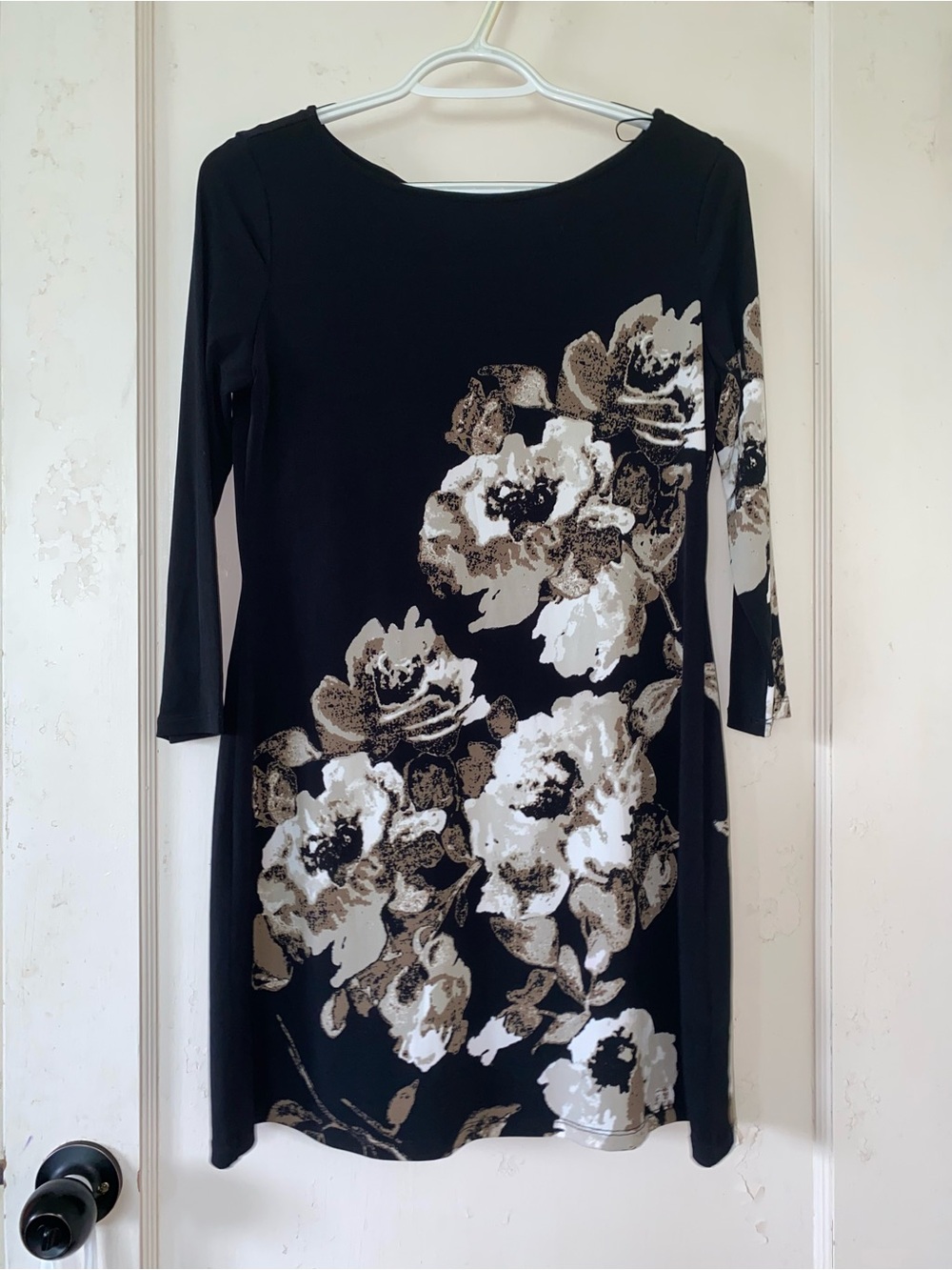 Style & Co. Black Long-Sleeve Floral Print Dress